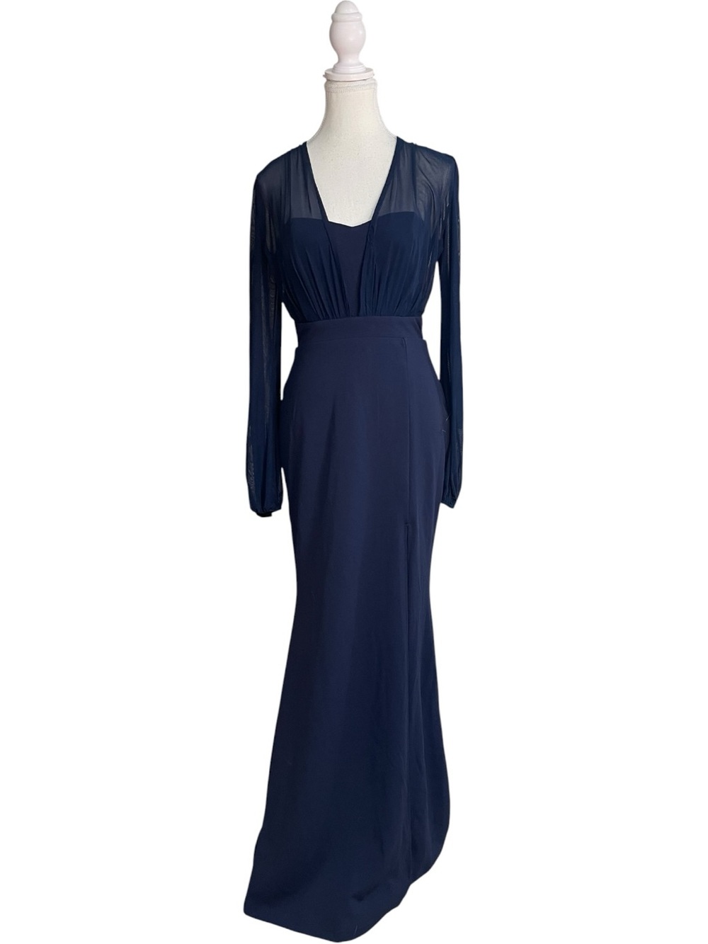 Lulus Omnia Long Sleeve Maxi Dress Gown Navy Blue